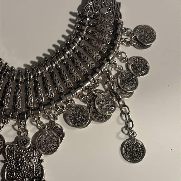 Boho Chic Silver Coin Statement Necklace - Picture 3 of 5